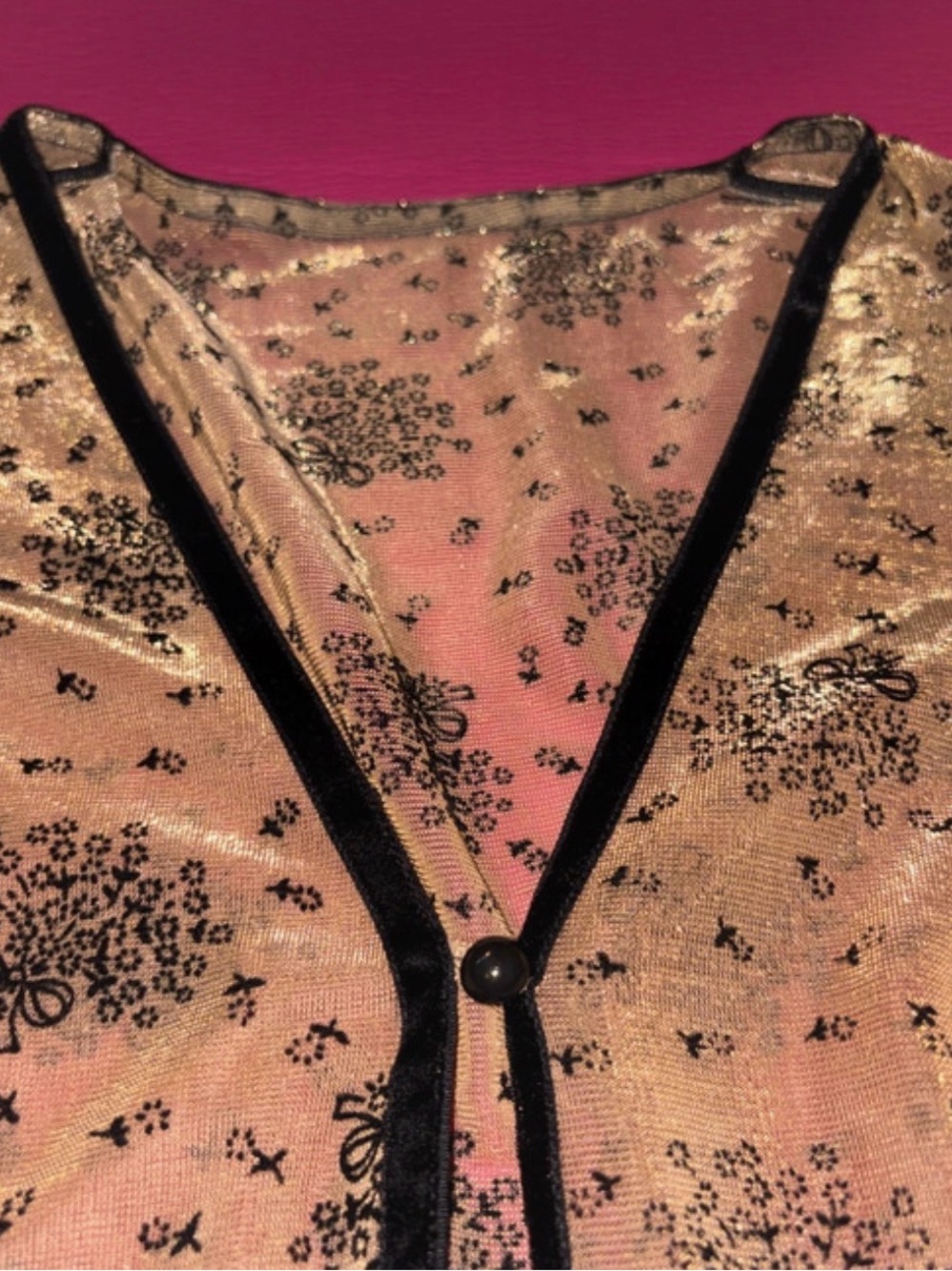 Sheer Floral Button-Front Cardigan - Gold/Black - Picture 3 of 4